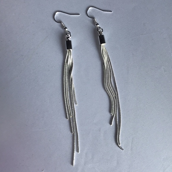New! Long Silver Tassel Earrings - Picture 9 of 14